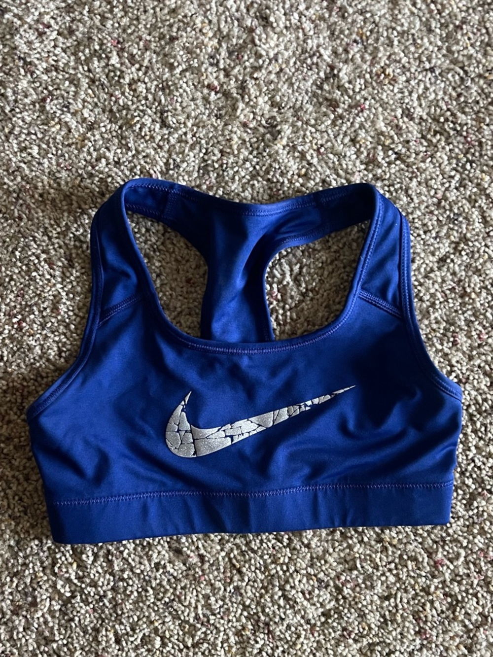 Nike Blue Racerback Sports Bra with Silver Swoosh